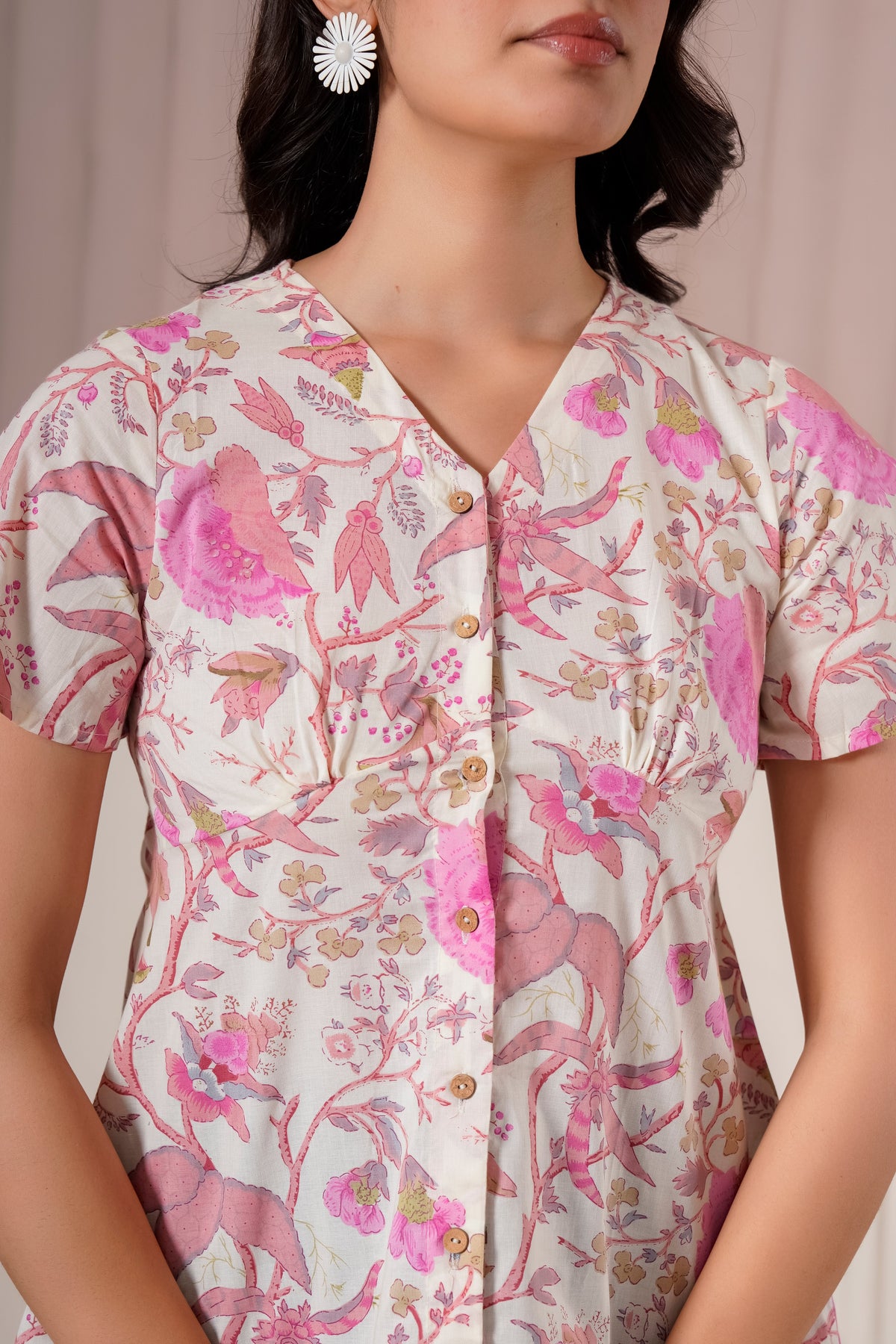 Pink Floral Printed Flutter Sleeve Top