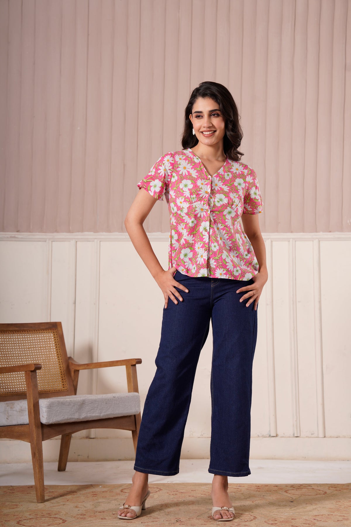 Pink Daisy Floral Printed Top