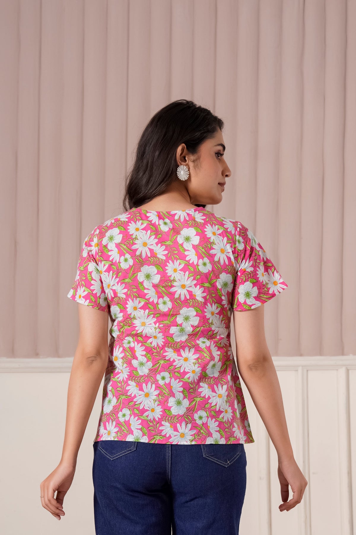 Pink Daisy Floral Printed Top
