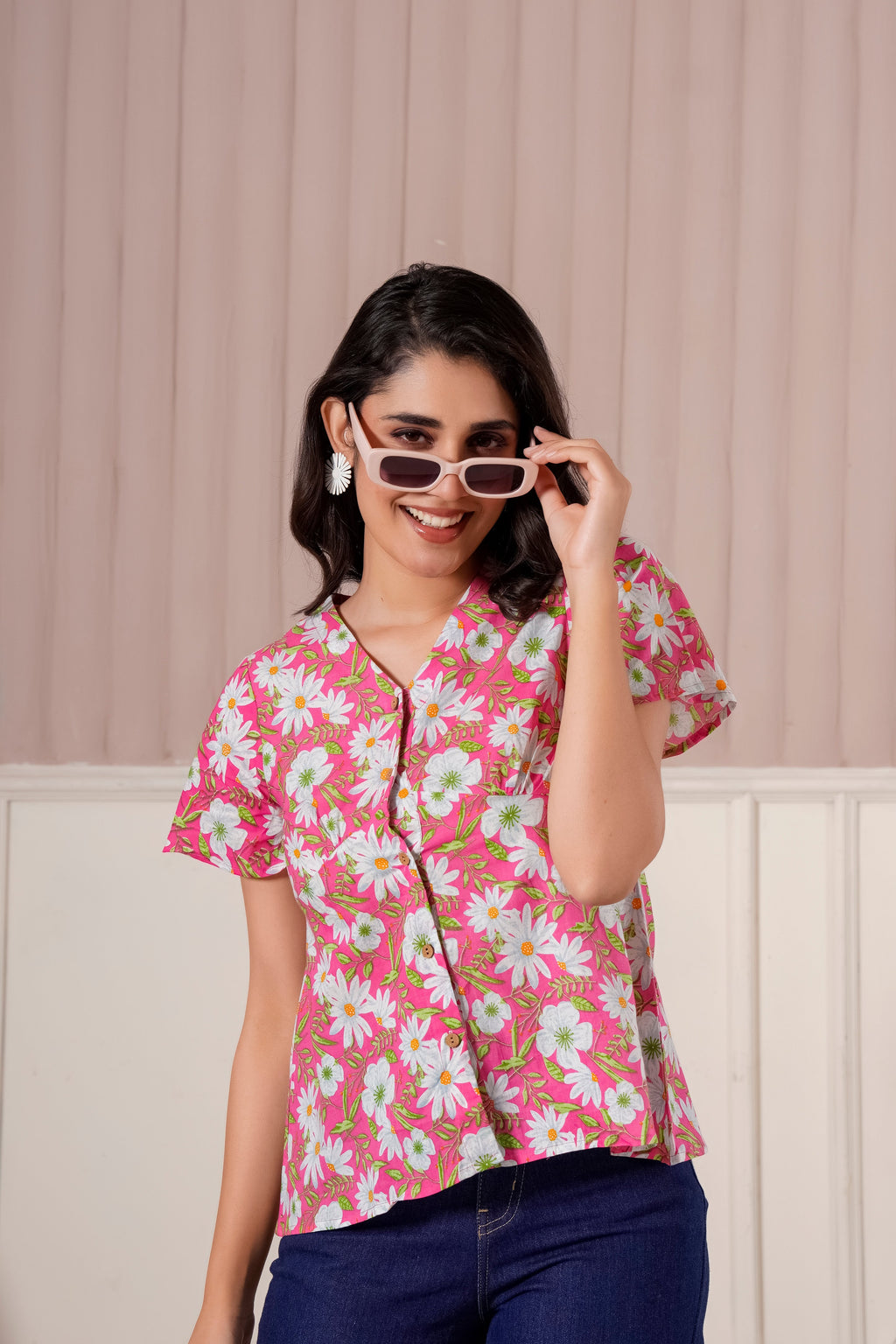 Pink Daisy Floral Printed Top
