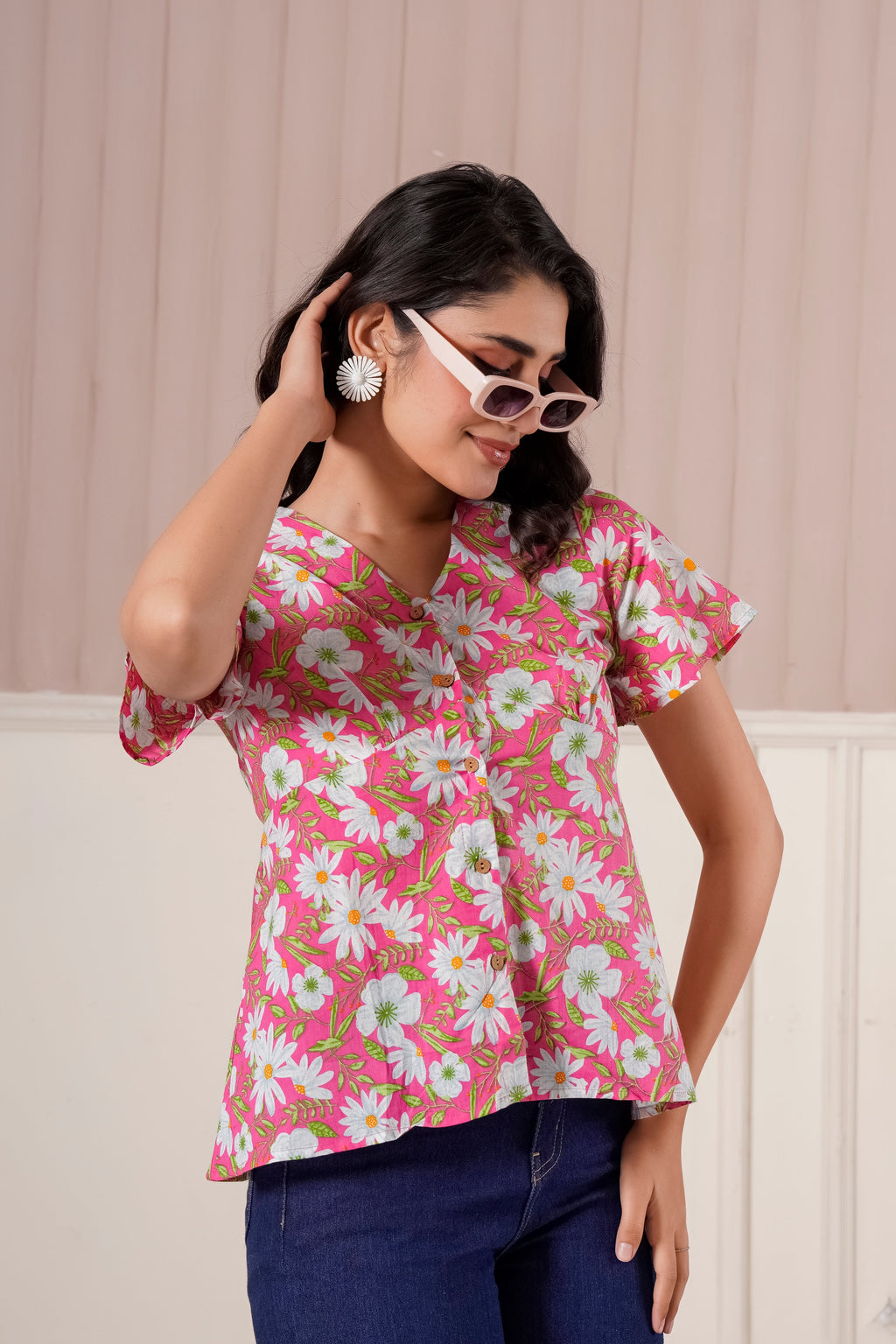 Pink Daisy Floral Printed Top
