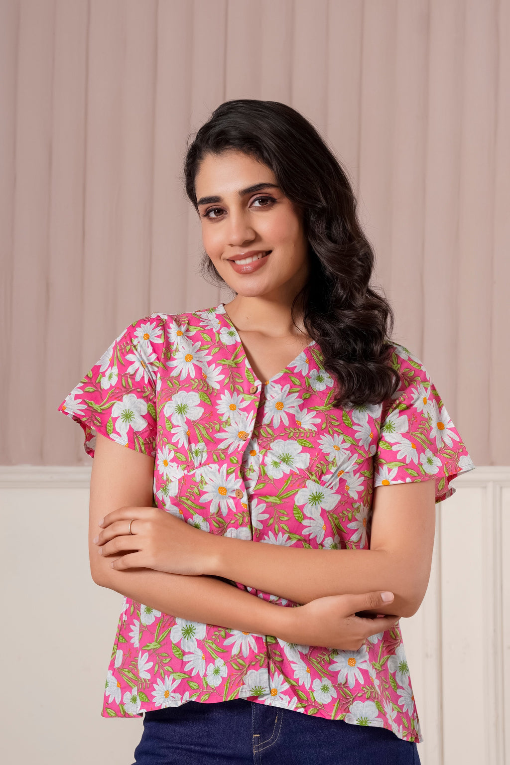 Pink Daisy Floral Printed Top