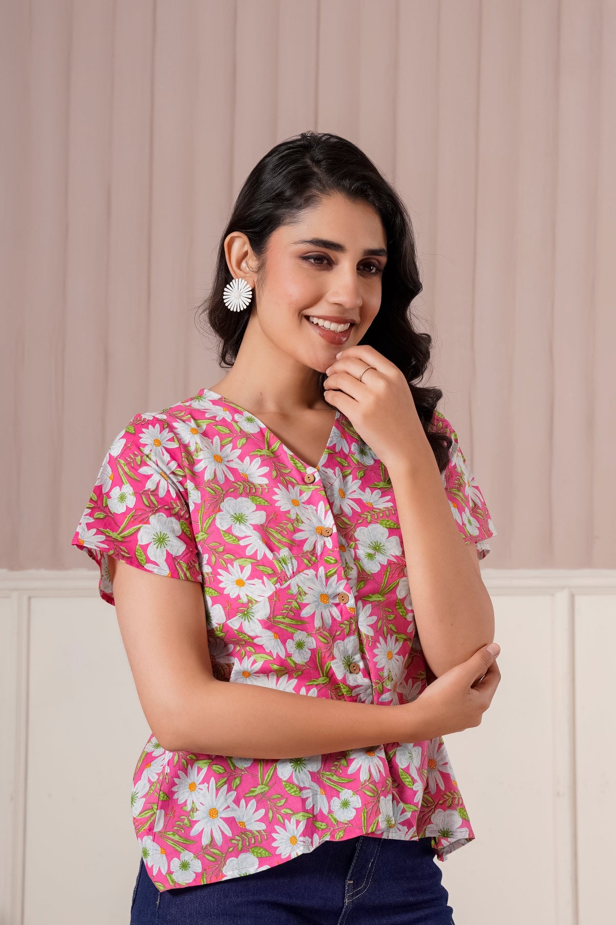Pink Daisy Floral Printed Top