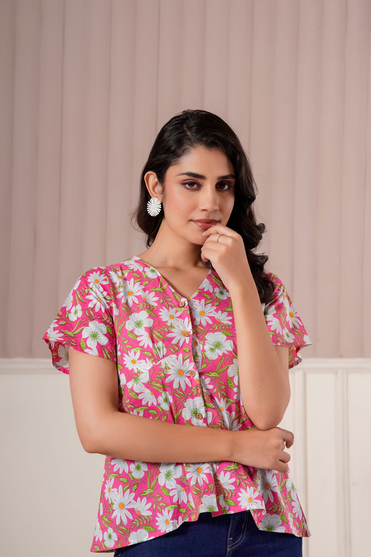 Pink Daisy Floral Printed Top