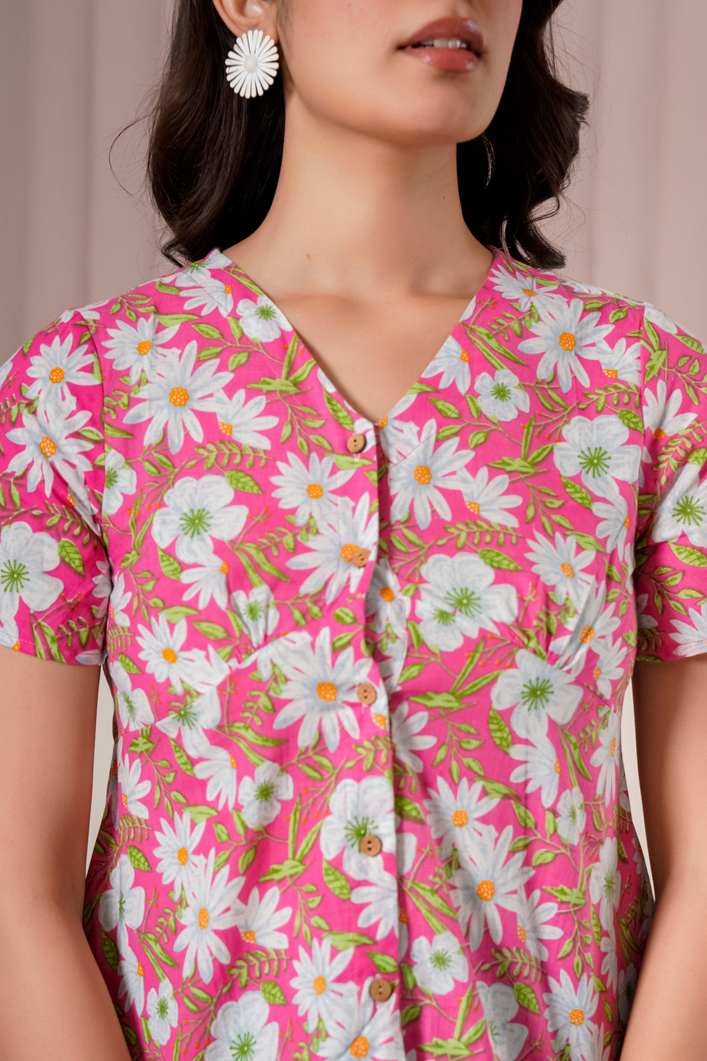 Pink Daisy Floral Printed Top