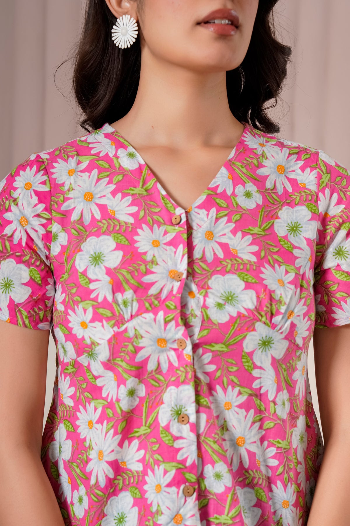 Pink Daisy Floral Printed Top