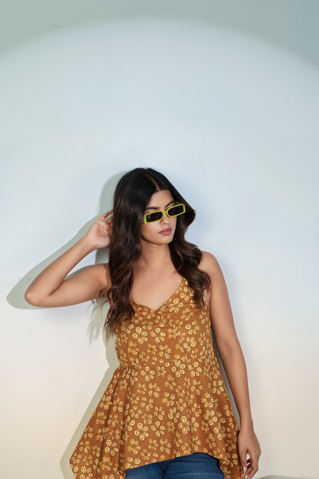 Mustard Floral Halter Neck Top