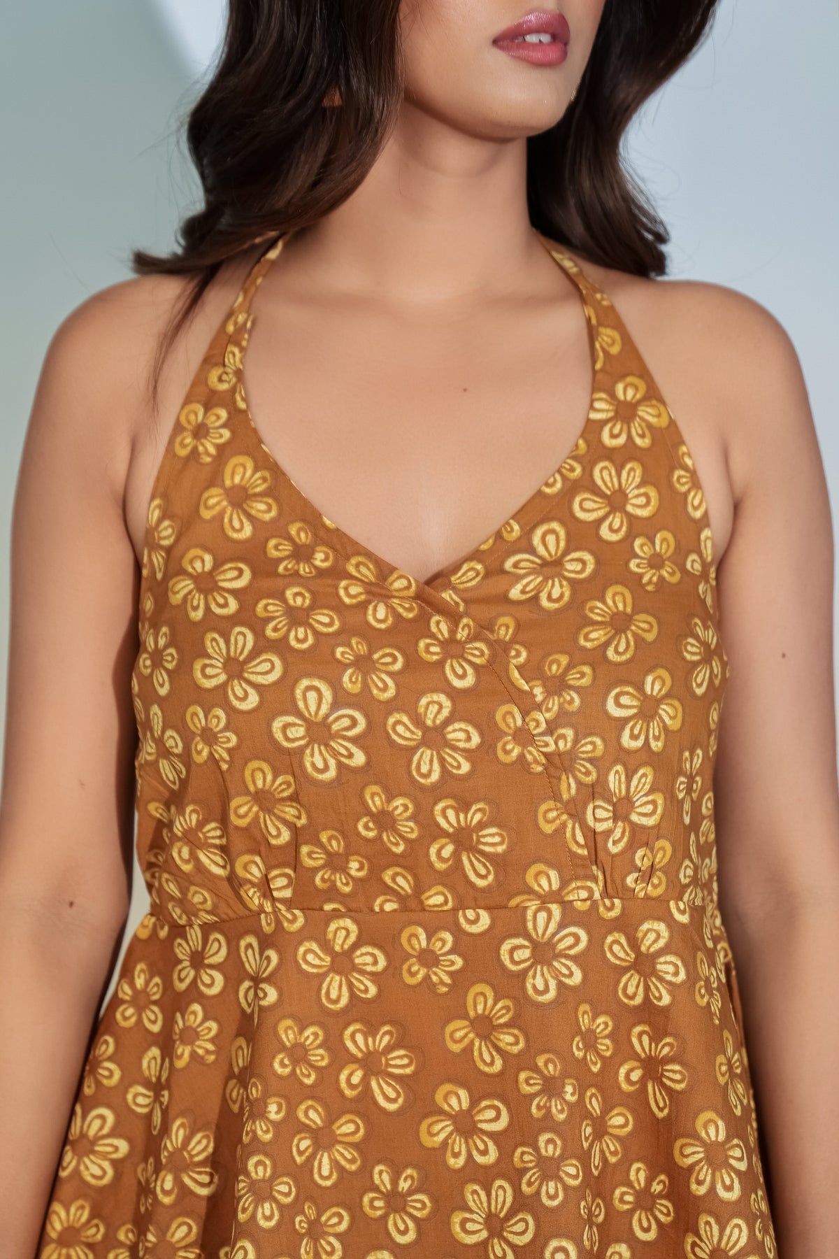 Mustard Floral Halter Neck Top