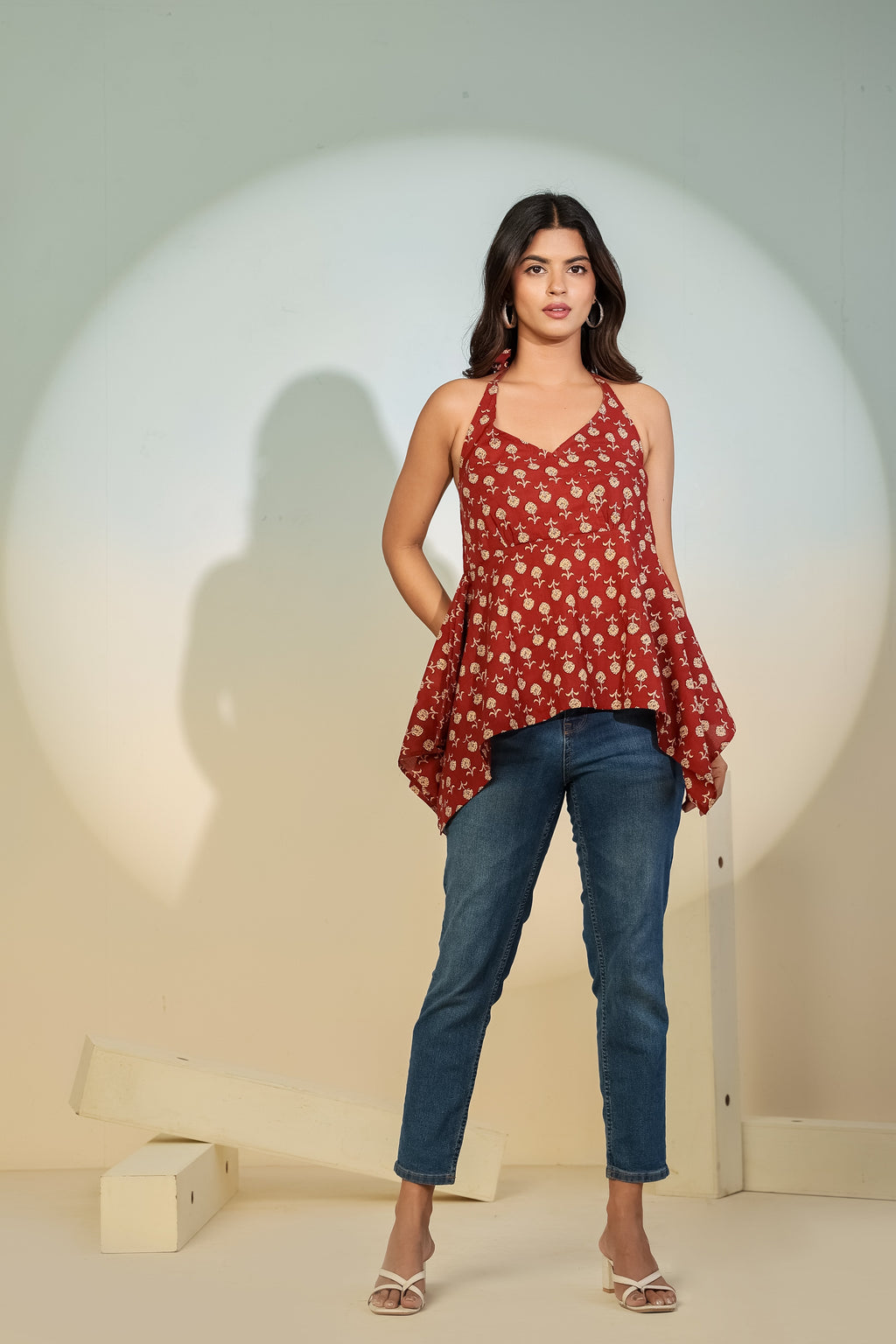 Maroon Printed Halter Neck Top