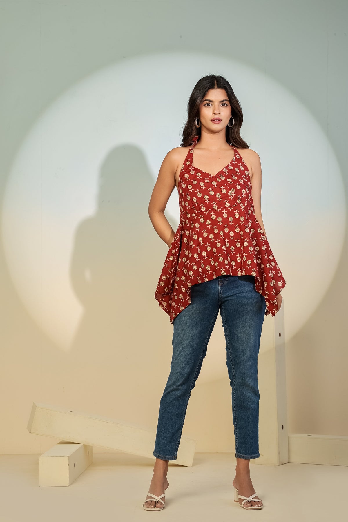 Maroon Printed Halter Neck Top