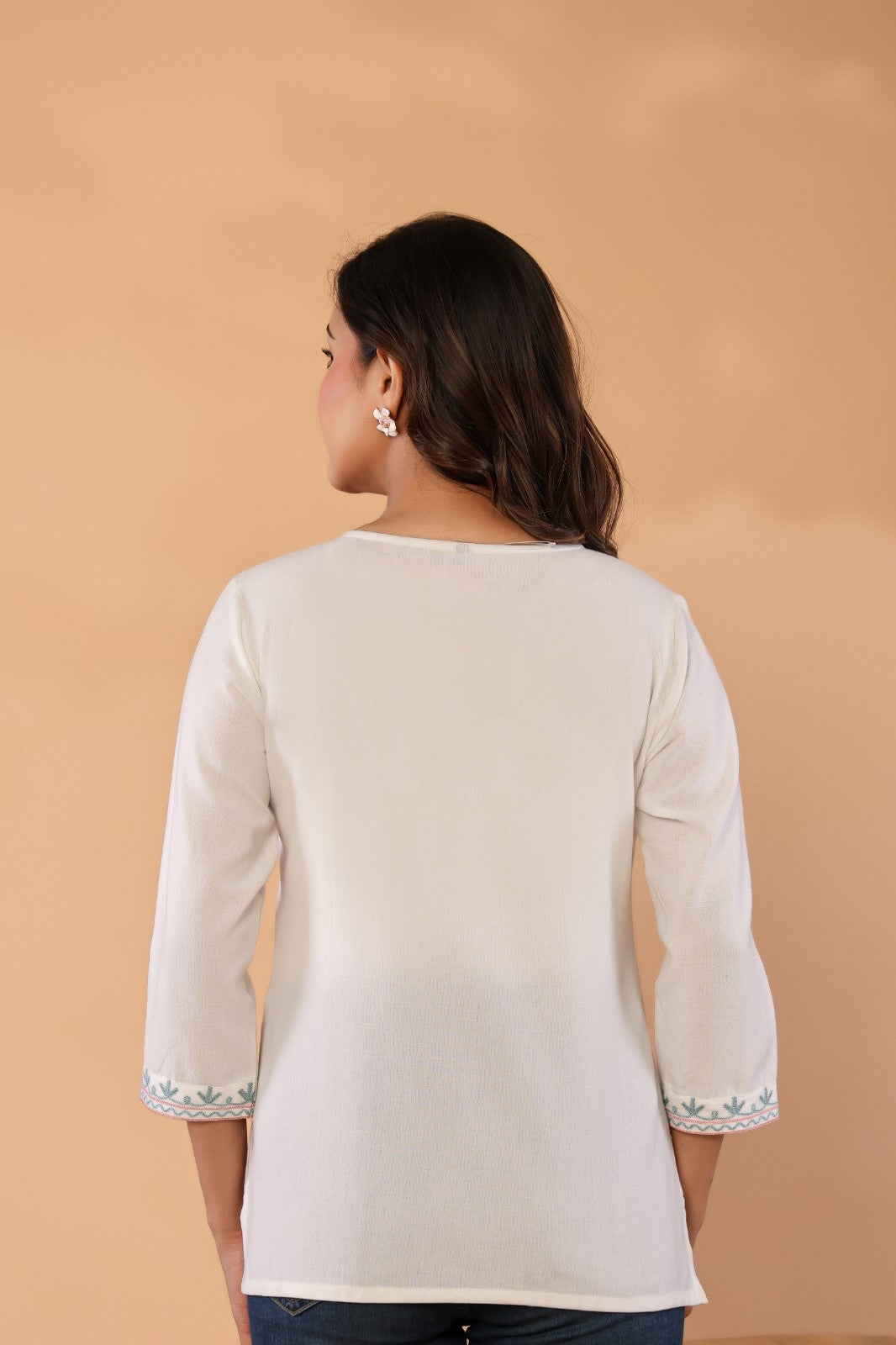 Ivory Petals – Cotton Flex Floral Embroidered Top