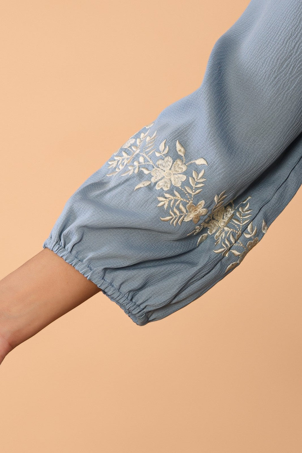 Celeste Bloom – Premium Crape Embroidered V-Neck Top