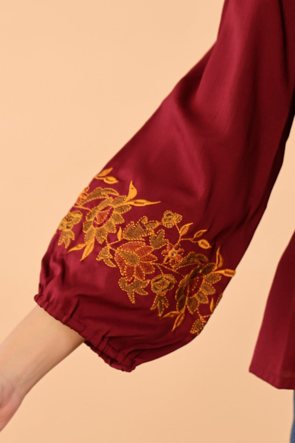 Women V-Neck Embroidered Western Top
