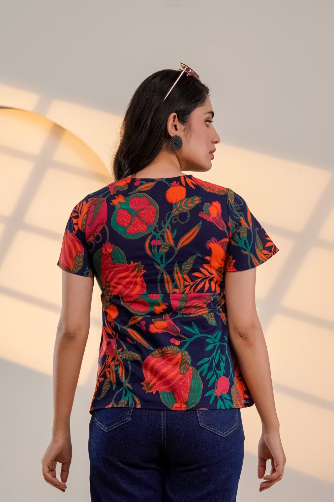 Midnight Bloom – Pure Cotton Floral Printed Top for Women